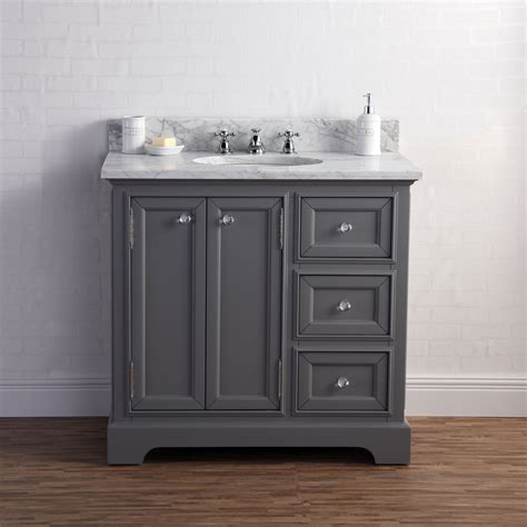 Wide Cashmere Grey Single Sink Carrara Marble Bathroom Vanity