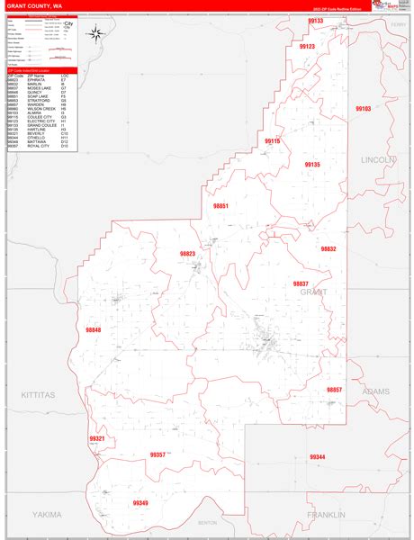 Grant County Wa Wall Map Red Line Style