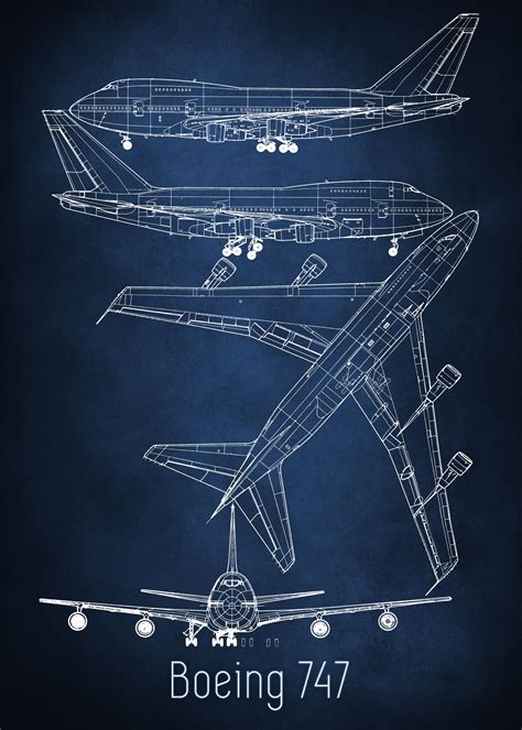 Two Airplanes Are Shown In Blueprint With The Words Boeing 747 On Its Side