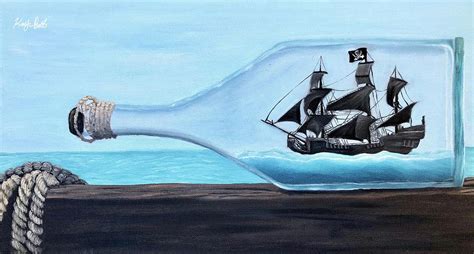 Pirate Ship In A Bottle Painting By Kayte Beattie