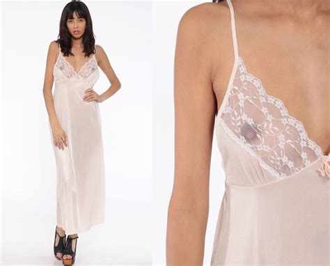 Off White Lace Nightgown Sheer Slip Dress 70s Maxi Sexy Lingerie Shop Exile Tucson Az