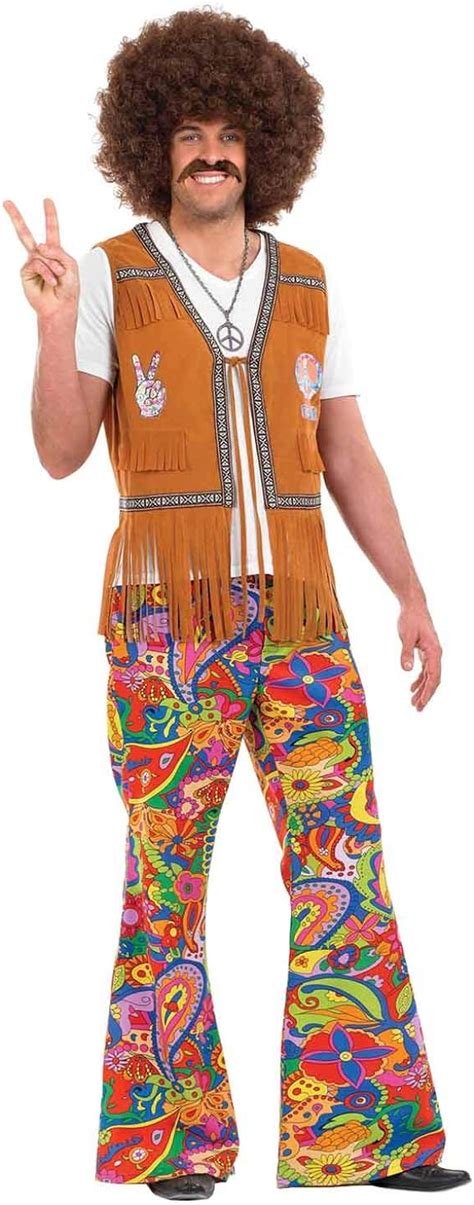 Mens Hippie Flared Trousers Adults 60s And 70s Hippy Rainbow Flares Clothing