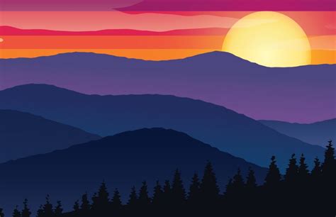 Free Valley Sunset Scenery Vector Illustration Titanui