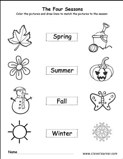 Spring Summer Autumn Winter Activity Sheet For Kindergarten Seasons