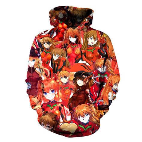 Soshirl Cool Anime Hoodie Asuka Langley Soryu Print Sweatshirt Unisex