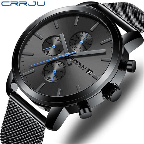crrju fashion mens watches 2020 luxury top brand quartz watch military sport mesh strap