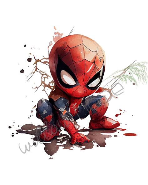 Set Of 8 Marvel Superhero Prints Feat Cutest Spider Man And Etsy