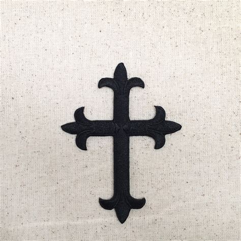 Fleur De Lis Religious Cross Black 4 Embroidered Etsy
