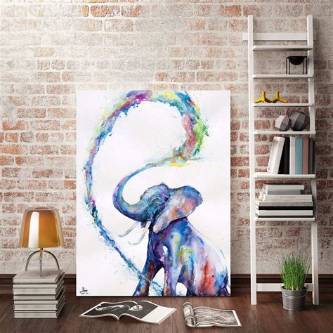 Cuadro Elefante Acuarela Abstracto Colores En Lienzo Canvas 77400