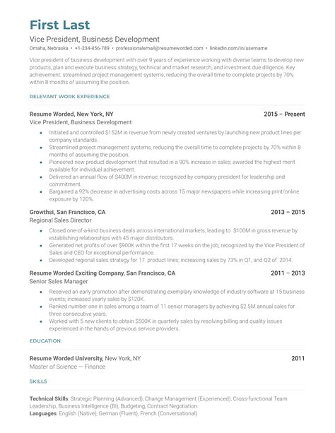 Vice President Of Business Development Resume Examples For 2024