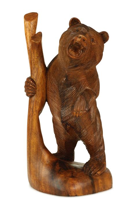 Wooden Hand Carved Standing Bear Statue Handcrafted Handmade Figurine