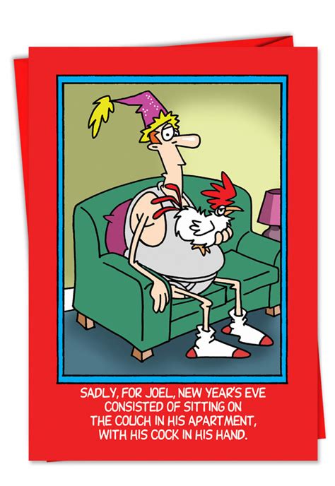 Cock In Hand Cartoon New Year Paper Card Walsh