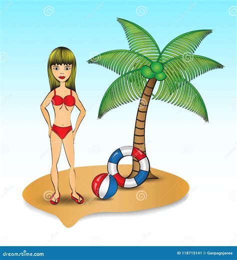 Coconut Bikini Girl Cartoon Vector Cartoondealer Com