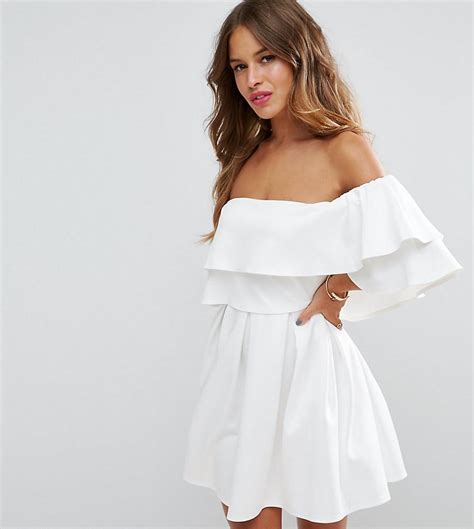 asos ruffle off shoulder mini dress in white lyst