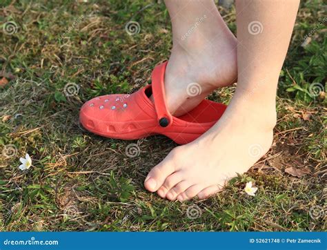 Bare Feet Putting On Shoe Stock Photo Image 52621748