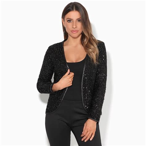 womens sequin shrug bolero cropped top jacket blazer party evening coat ebay