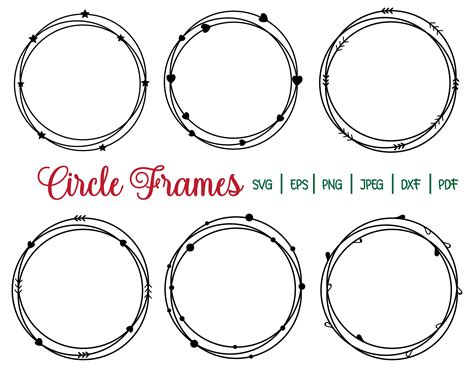 Scribble Circle Set Frames With Dots Leaves Stars Monogram Etsy India