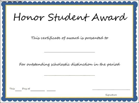 Honor Student Award Certificate Template Sample Templates Sample