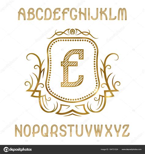 Golden Striped Letters With Initial Monogram On Shield With Wreath