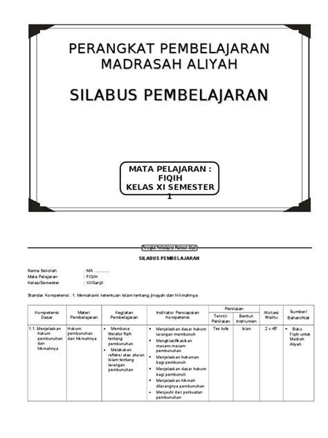 Silabus fiqih ma kelas x semster 1 2 1. Download Rpp Fiqih Kelas Xi Semester 1 Dan Semester 2 ...