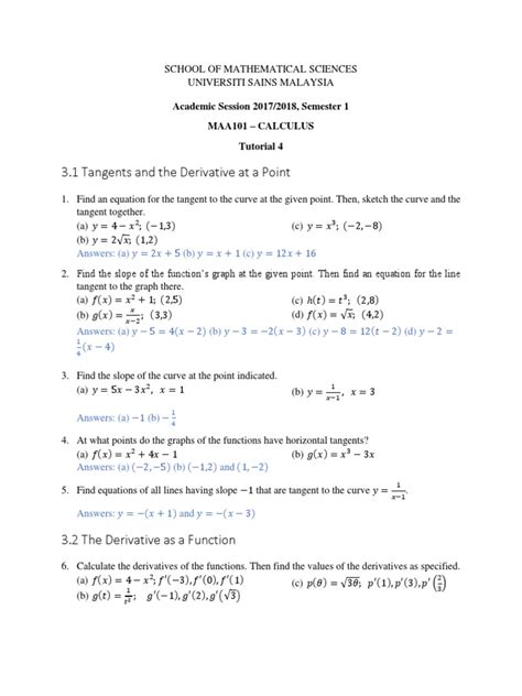Differentiation Questions And Answer Derivative Tangent