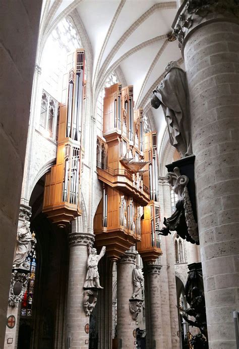Pipe Organ Inside Stmichaels Cathedral Brussels Belgium Cathedral