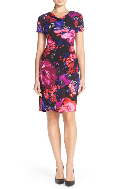 Adrianna Papell Floral Pleat Crepe Sheath Dress Regular And Petite