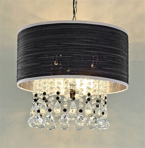Crystal Pendant Chandelier With Fabric Shade By The Luxe Co