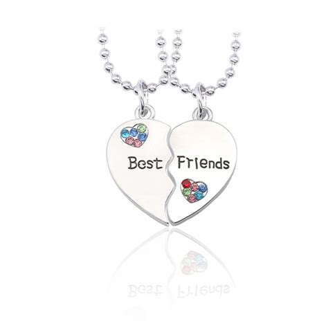 Bff Trendy Best Friend Forever Necklace Jewelry For Women Broken Heart Pendant Colorful