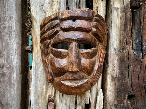 Vintage Carved Wood Mask Wall Hanging Mexican Ethnic Folk Art