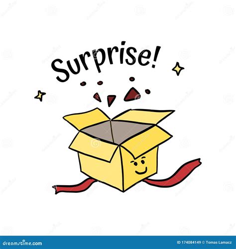 Surprise In A Box Happy Hand Drawn Vector Illustration Stock Vector