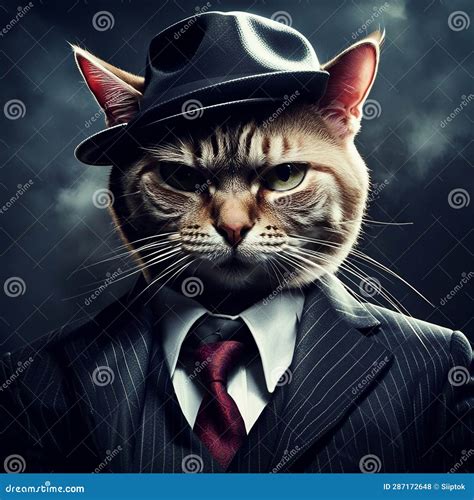 Mafia Boss Cat Character Design Illustration Background Stock