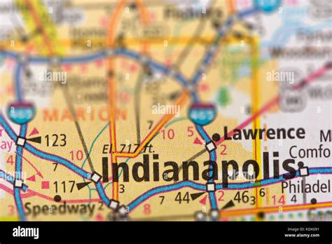 Closeup Of Indianapolis Indiana On A Road Map Of The United States