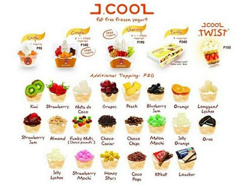 J.co donuts & coffee is a lifestyle cafe retailer in asia specializing in donuts, coffee and frozen yogurt. J.COOL FROZEN YOGURT MENU | Frozen yogurt, Strawberry ...