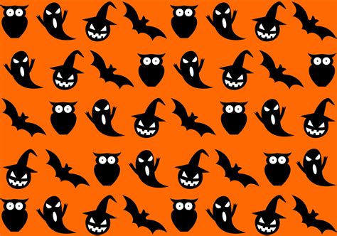 Seamless Halloween Pattern On Orange Background Vector Illustration