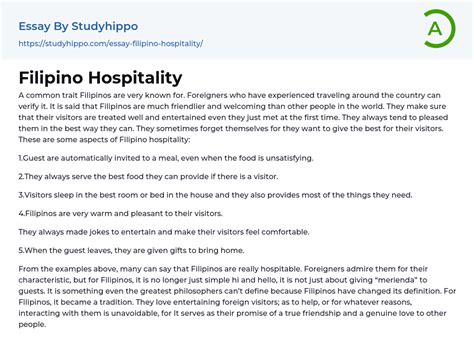Filipino Hospitality Essay Example StudyHippo Com