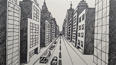 One Point Perspective Drawing City