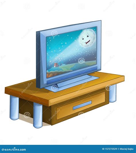 Cartoon Scene With Television Device Turned On Stock Illustration