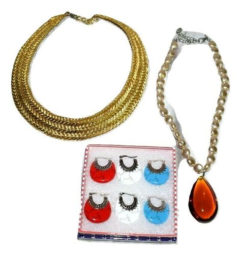Costume Jewelry Lot Gold Tone Braided Necklace Stone Look Earrings