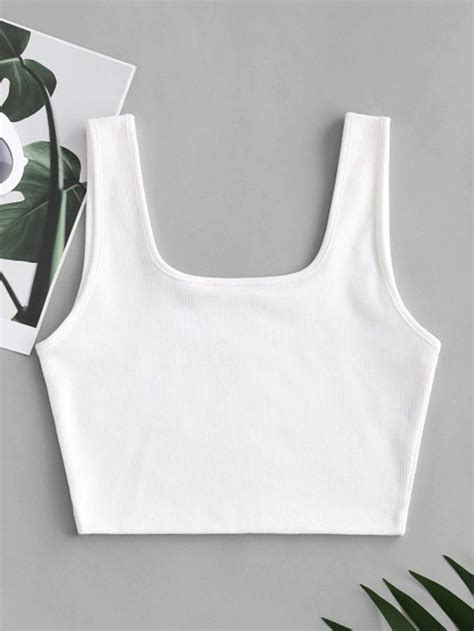 Plain Ribbed Cropped Tank Top White S In Tank Tops Camis Online