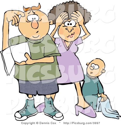 Clip Art Of A Frustrated New Mother And Dad Trying To Figure Out How To
