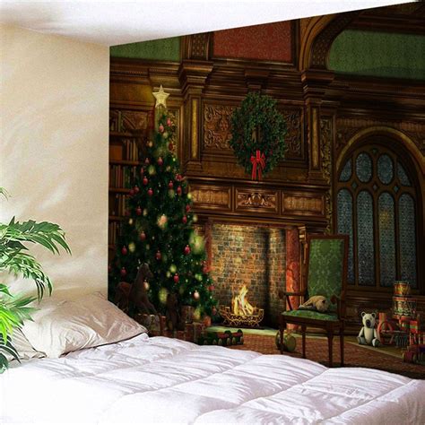 41 Off 2021 Christmas Tree Fireplace Print Tapestry Wall Hanging Art