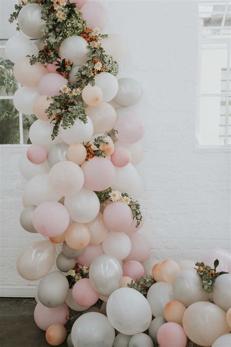 Balloon Arch With Penny Gum Details Peach Pink And White Theme