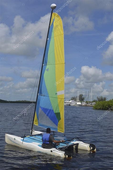 Small Sail Catamaran On A River In Southeast Florida — Stock Photo