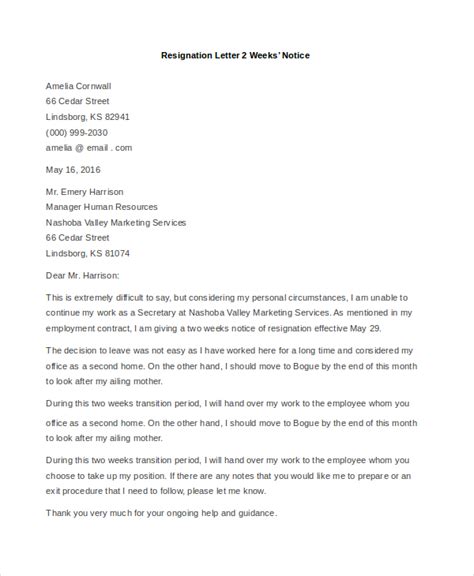 Free 9 Sample Resignation Letters In Ms Word Pdf