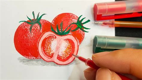 Cara Menggambar Buah Tomat Hanya Menggunakan Pulpen Warna Draw
