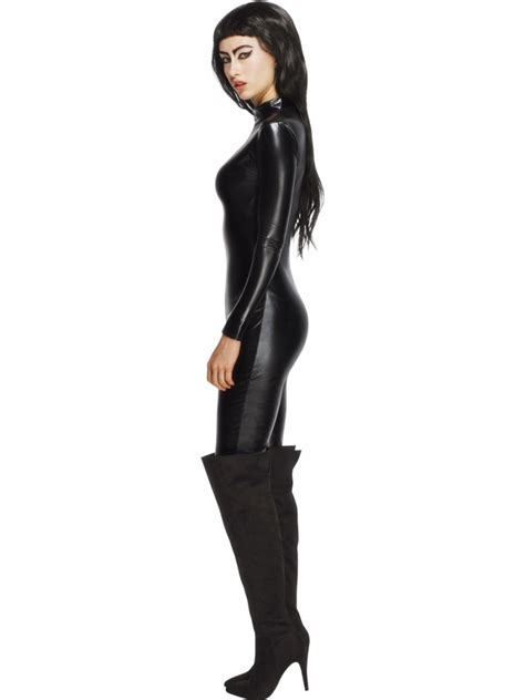 Fever Black Miss Whiplash Zip Up Shiny Catsuit Costume Nico Lingerie