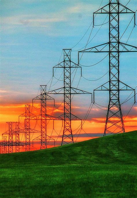 Power Lines Sunset Transmission Tower Line Photography Abstract Nature