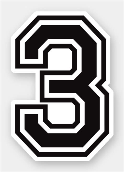 Number Three 3 Sporty College Jersey Font Sticker