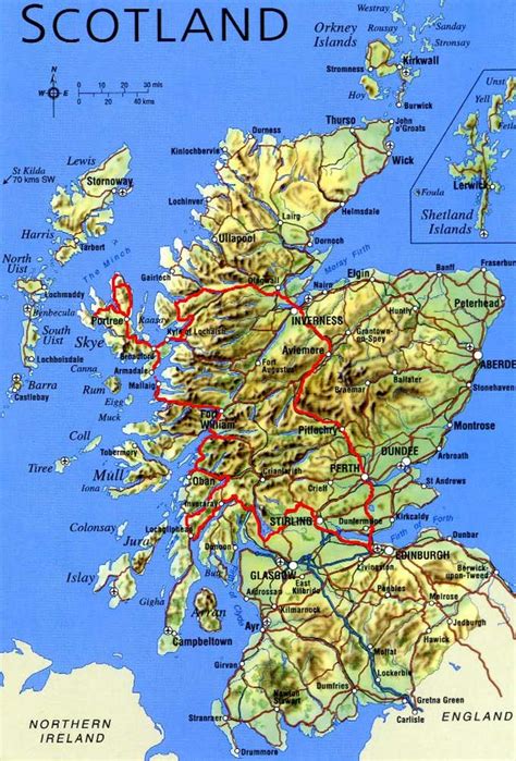The north sea to the east, the irish sea to the west coast of mainland scotland. Physical Map of Scotland • Mapsof.net